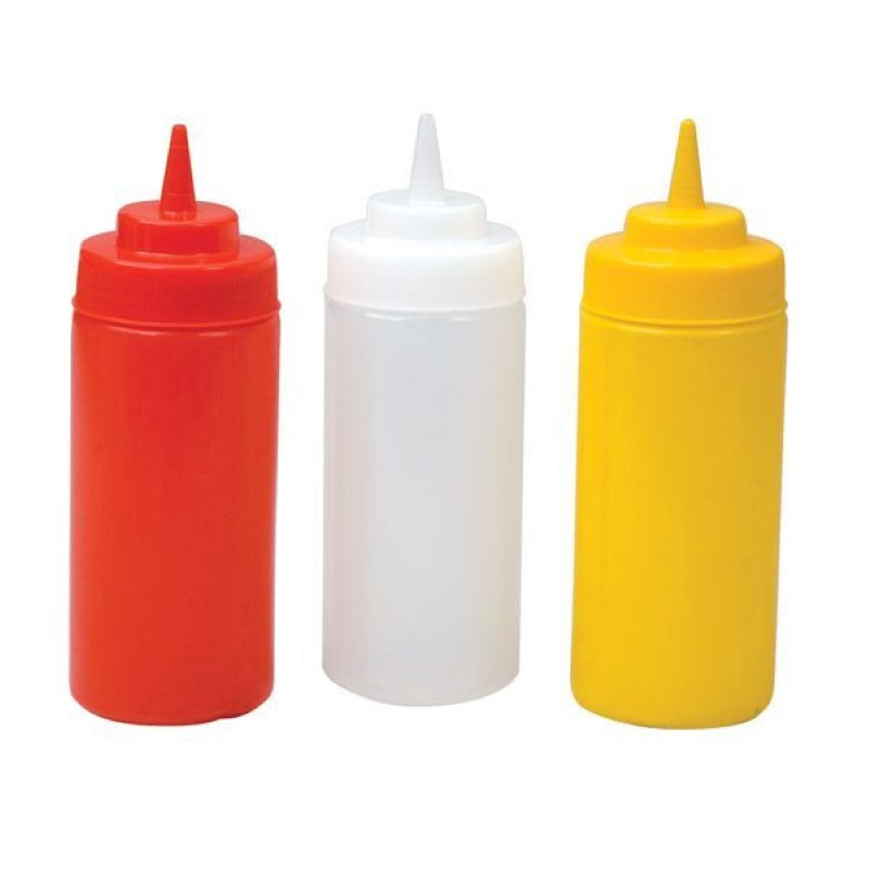 31601 Squeeze Bottle 360ml Opaque Clear, Yellow, Red